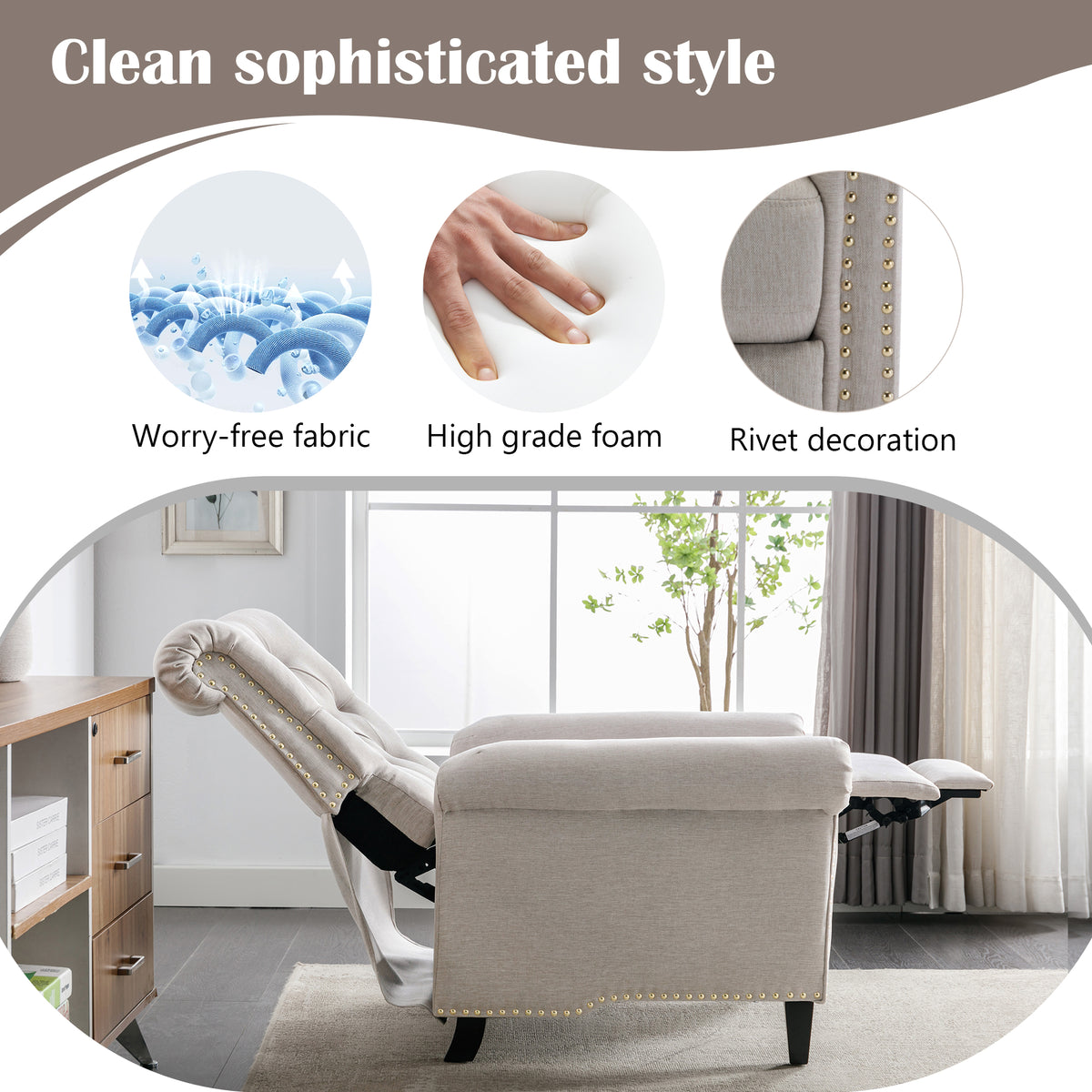 Tan Linen Tufted Recliner Single Sofa W501