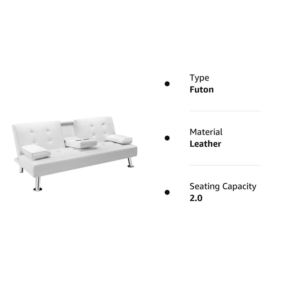White Faux Leather Sofa Bed with Cup Holders C103626