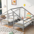Twin Size Triangular House Beds with Built-in Table Gray K83513