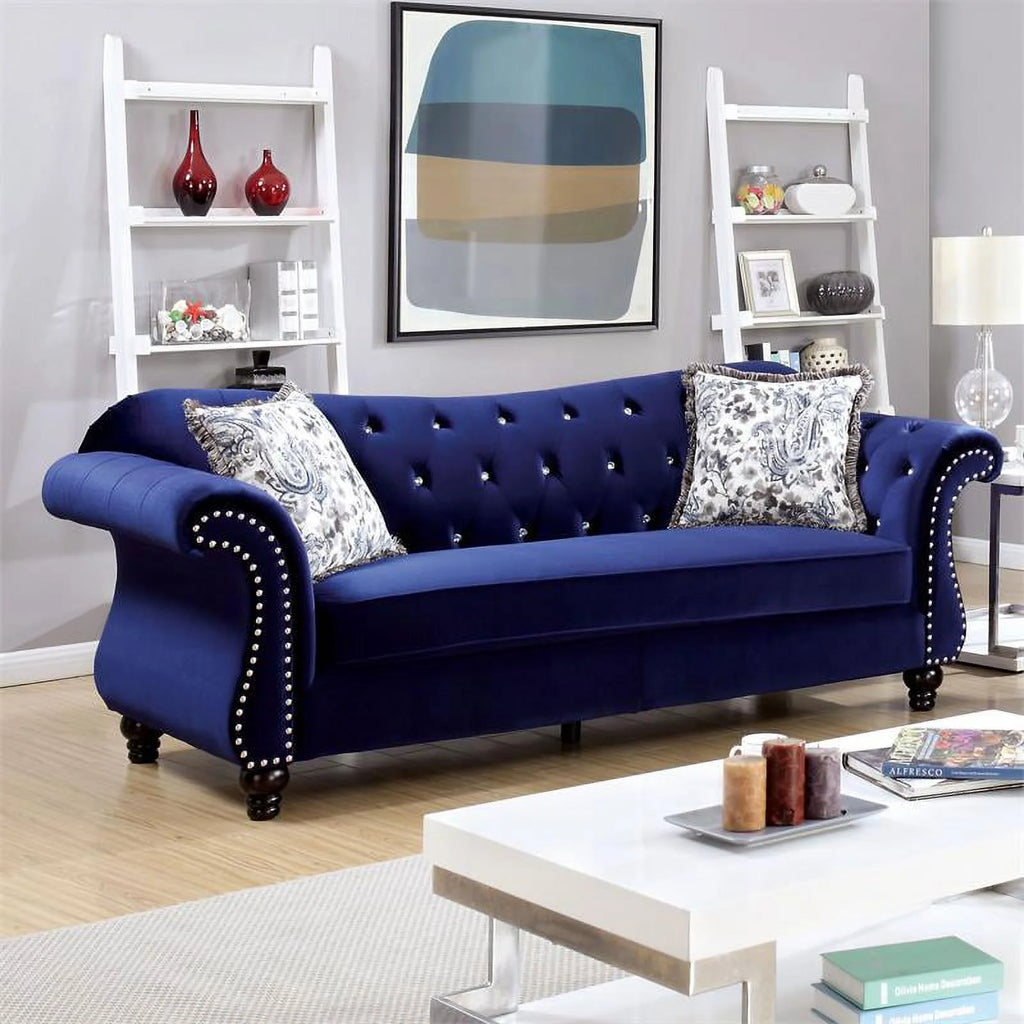Blue Tufted Fabric 2-Piece Sofa Set T868435