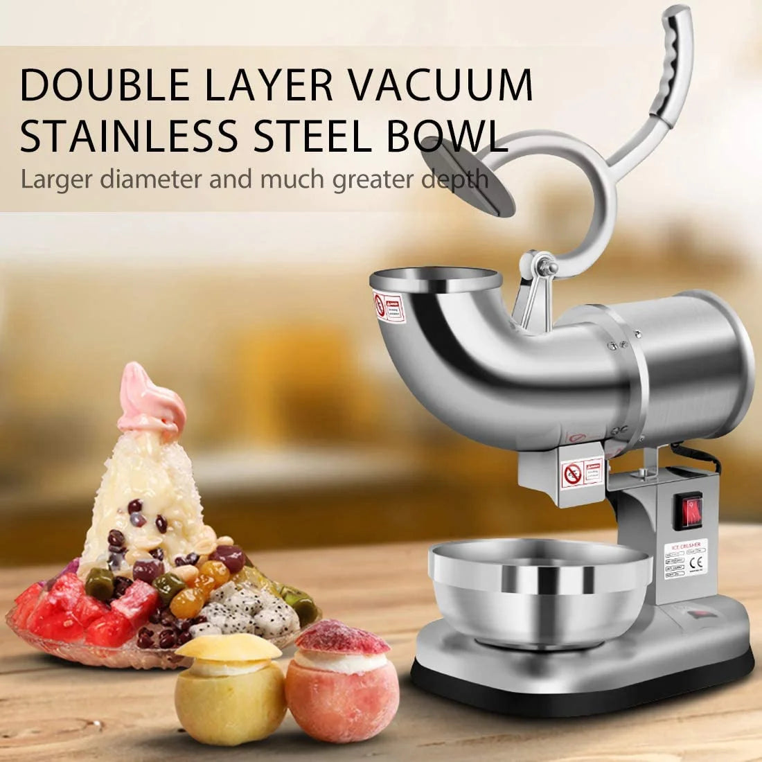 Silver Electric Dual Blades Ice Crusher Snow Cone Maker Machine 440lbs/hr G92200