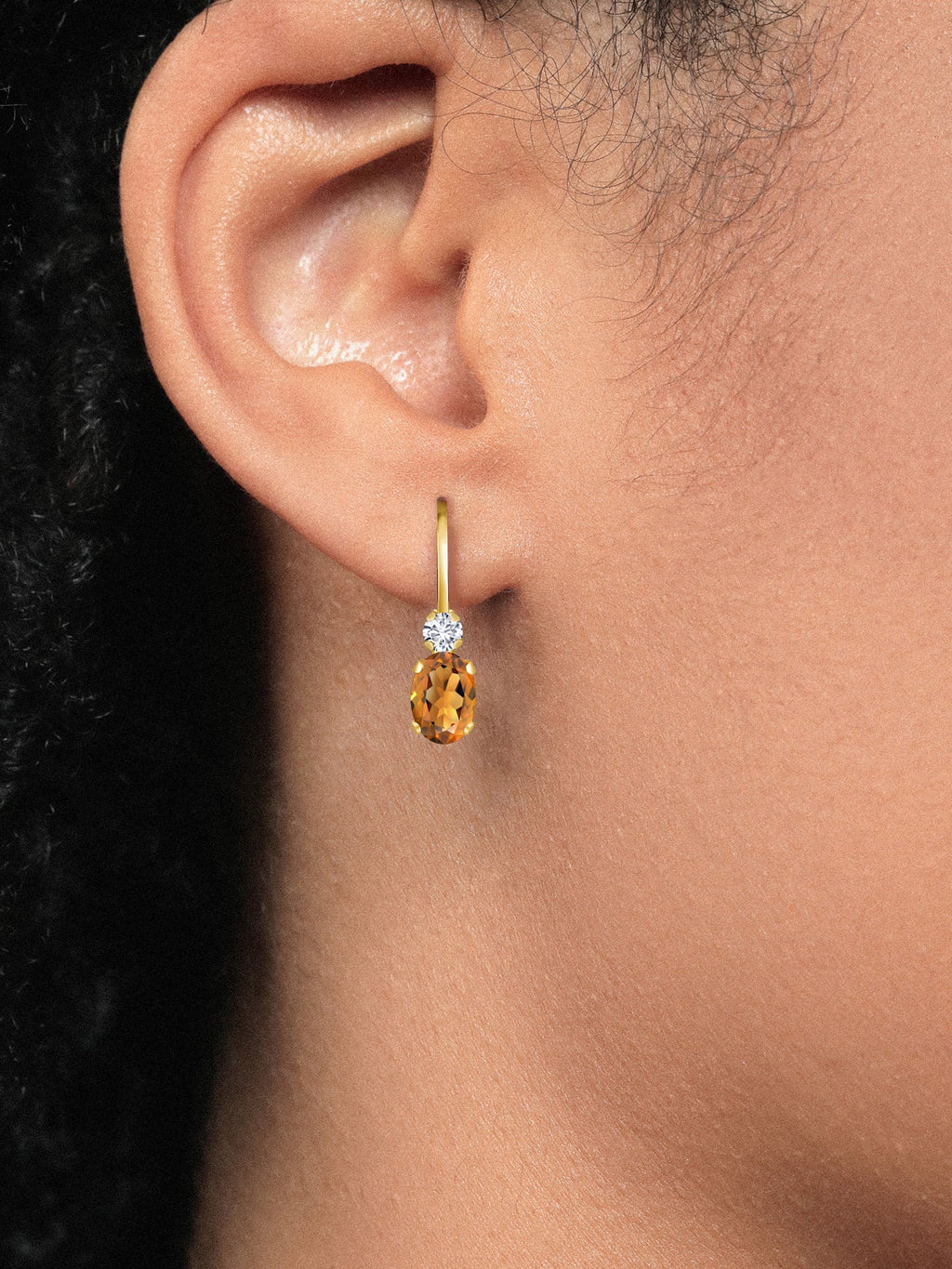 14K Yellow Gold Madeira Citrine and White Diamond Leverback Earrings E1171