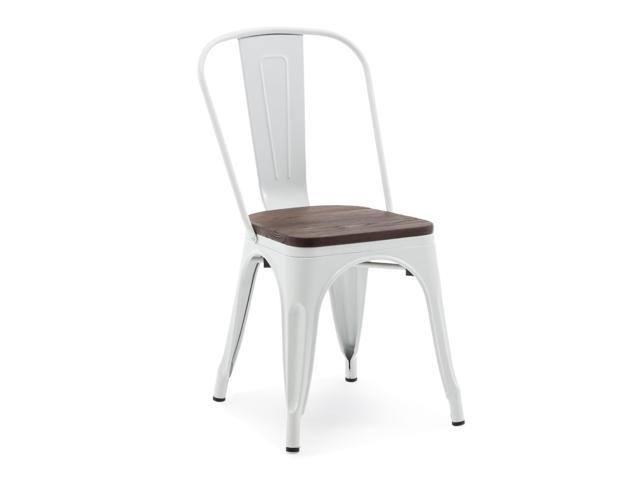 Set of 4 White Wood Seat Metal Bistro Dining Chairs W43376