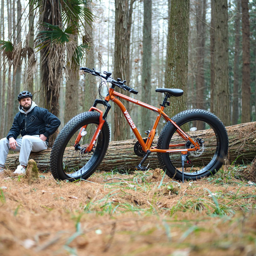 26 Fat Tire Mountain Bike with Front Suspension 21 Speeds Disc Brakes Orange K16950