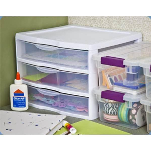 White & Clear Countertop 3-Drawer Desktop Storage Unit (12 Pack) W656