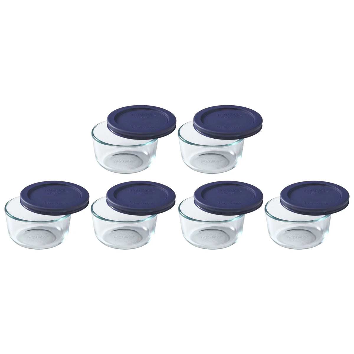 1-Cup Clear Round Glass Food Storage Bowl with Blue Lid, 6-Pack R1440