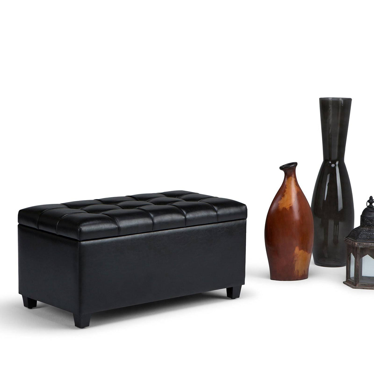 Midnight Black Storage Ottoman Bench G584