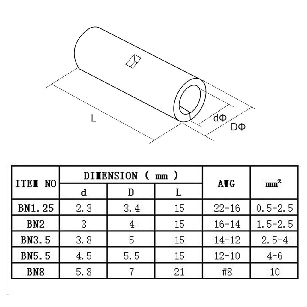 10Pcs Non Insulated Butt Connectors S4046