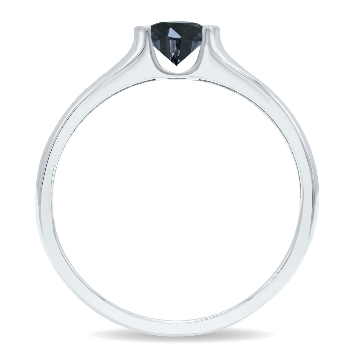 10K White Gold Half Bezel Black Diamond Solitaire Ring Z925