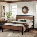 Queen Size Metal Platform Bed Frame with Wood Headboard G1779