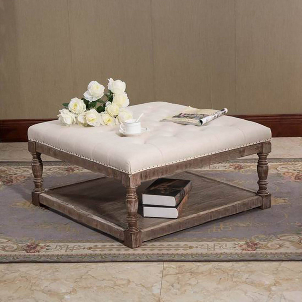 Tufted Textile Shelved Ottoman G411855