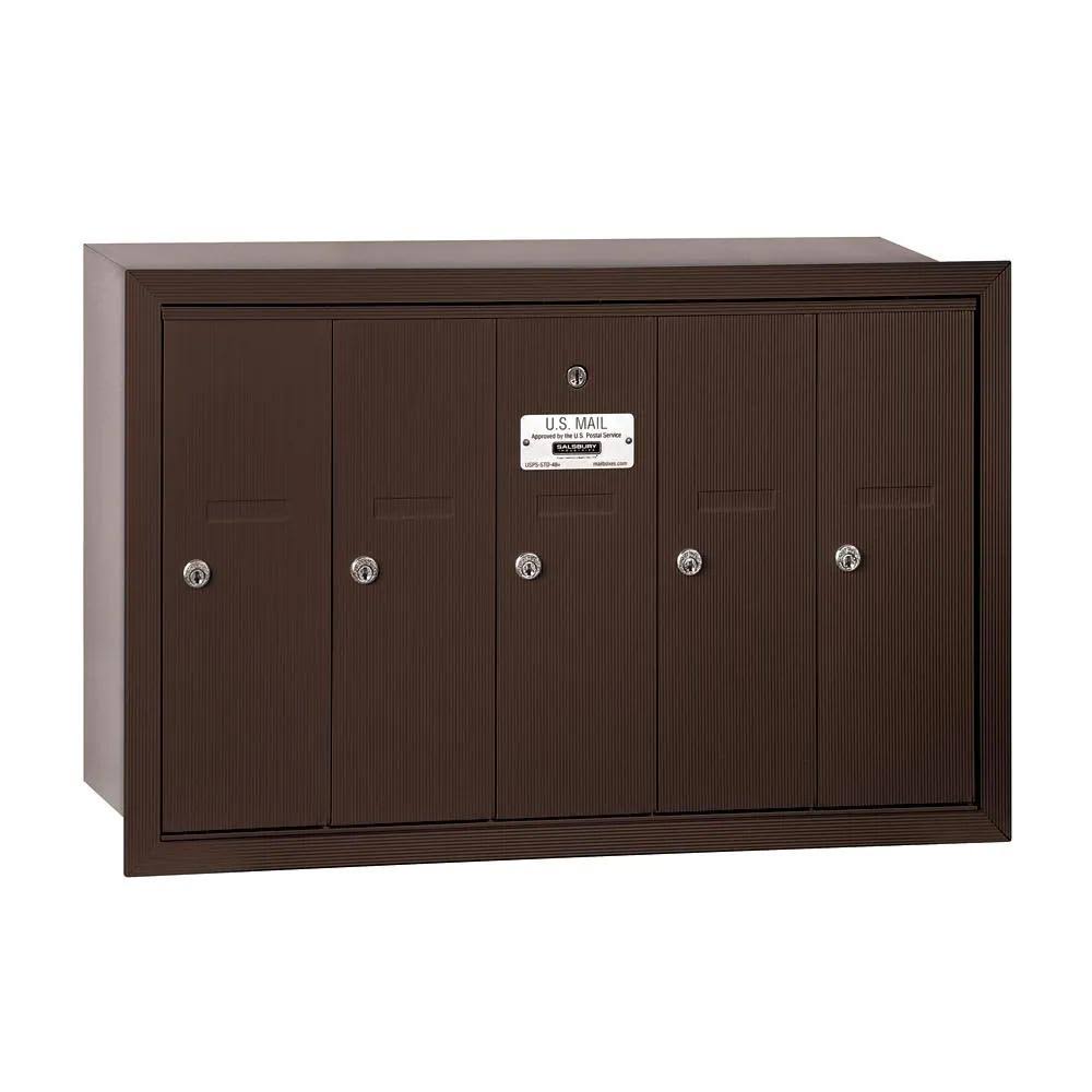 Bronze-Vertical Recessed Mounted Mailbox with 5 Doors A591