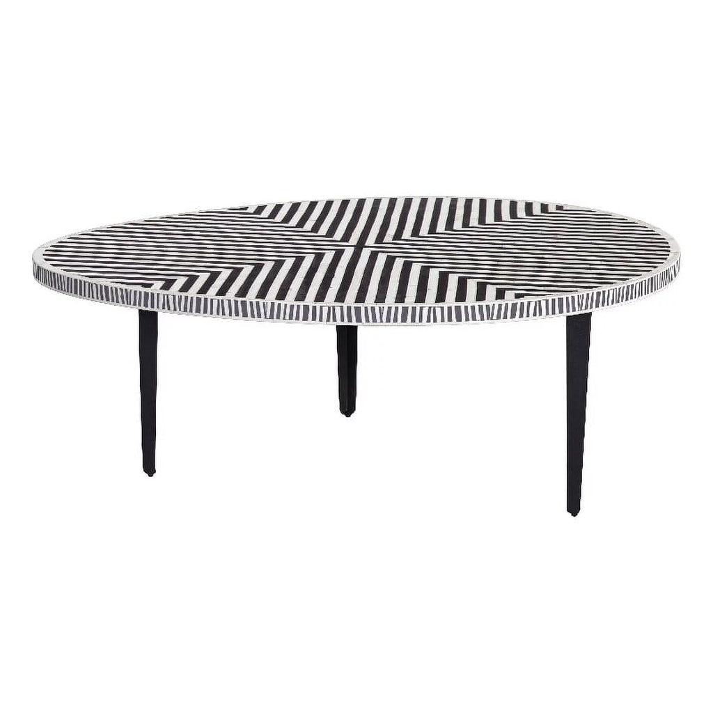 Round Cocktail Table in Black Iron Resin and Bone J976