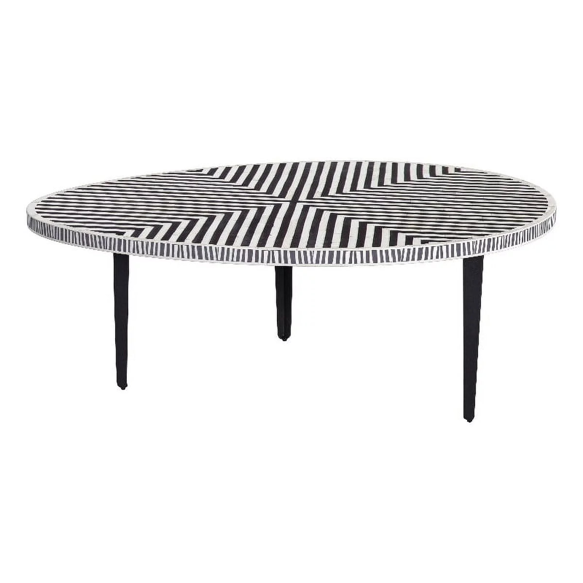 Round Cocktail Table in Black Iron Resin and Bone J976