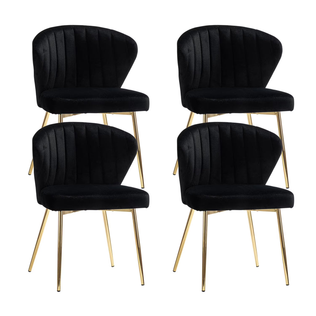 Black Velvet Upholstered Wingback Dining Chairs Set of 4 with Metal Legs P972