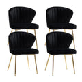 Black Velvet Upholstered Wingback Dining Chairs Set of 4 with Metal Legs P972