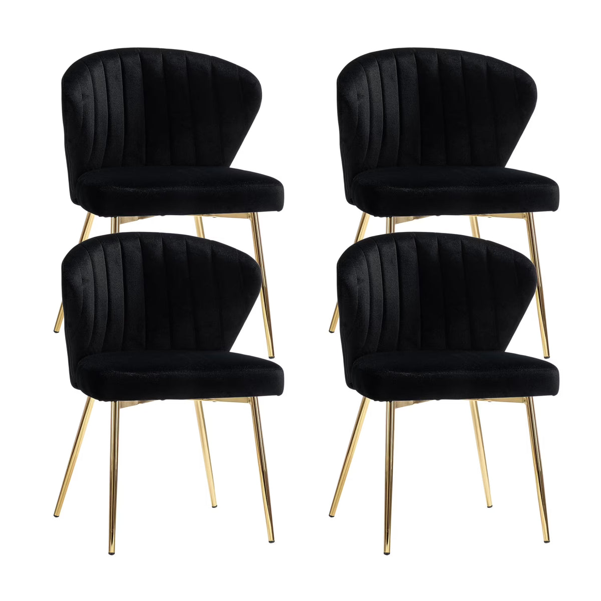 Black Velvet Upholstered Wingback Dining Chairs Set of 4 with Metal Legs P972