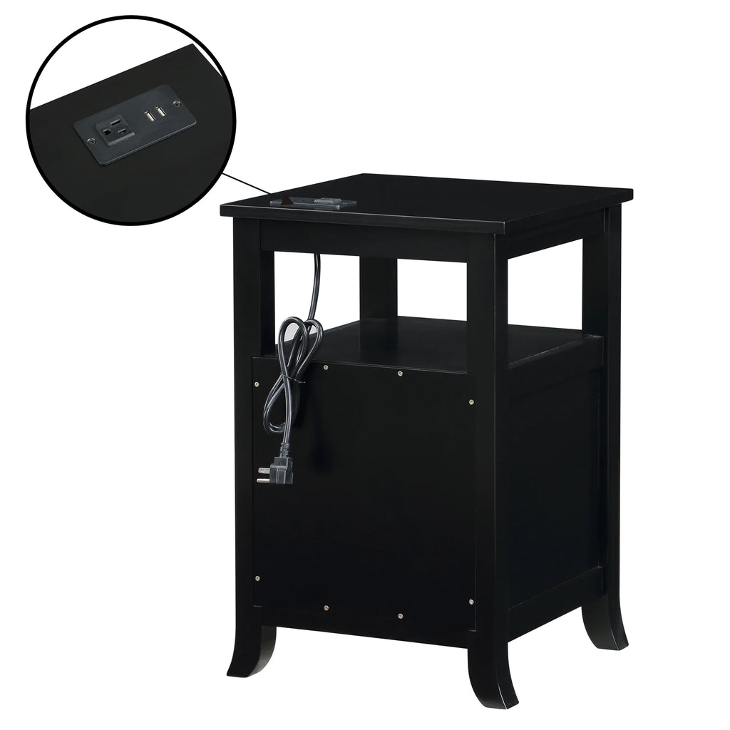 Black Two-Drawer End Table with Charging Station and Shelf M70795