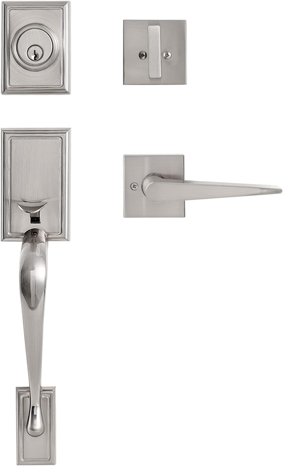 Satin Nickel Front Door Handle Set with Lock and Deadbolt, Pack of 2 T997