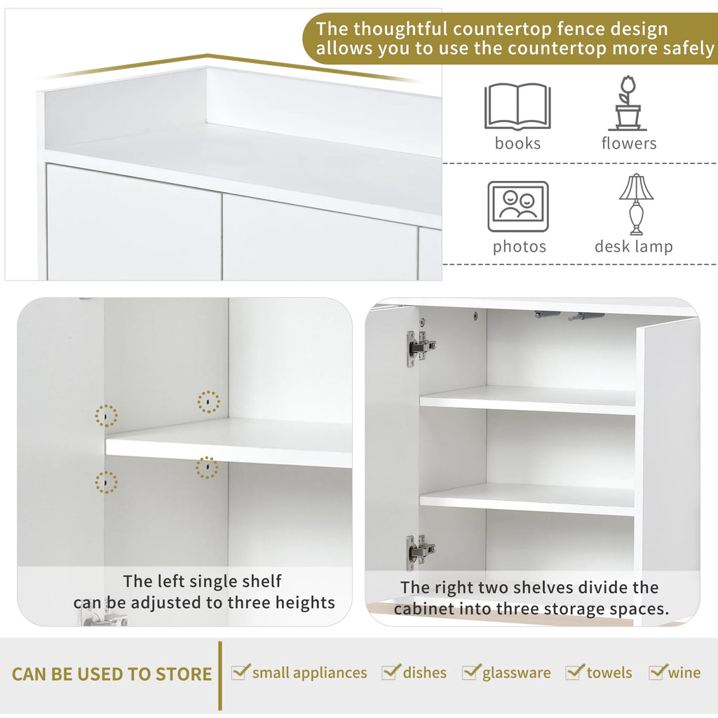 White Wooden Storage Cabinet with Metal Legs and Adjustable Shelves C345