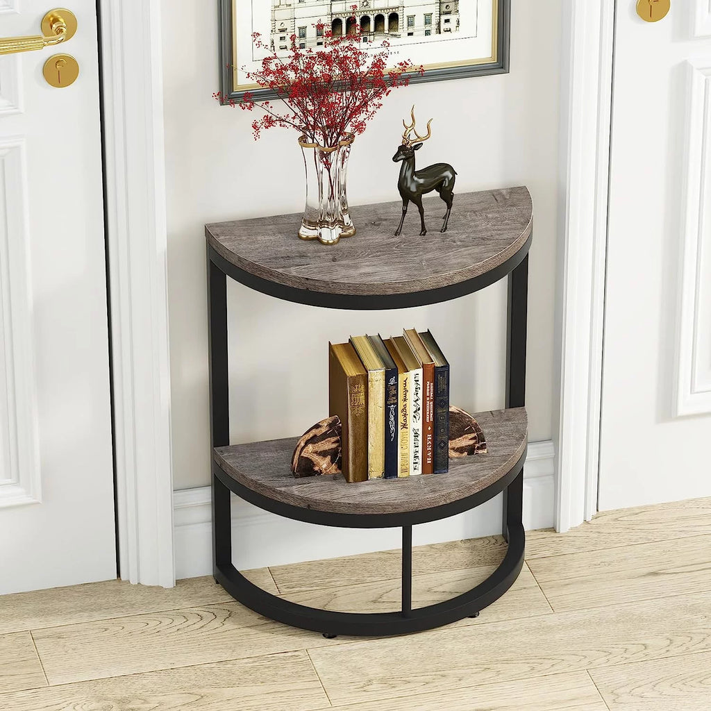 2-Tier Half Round Wood End Table V6256
