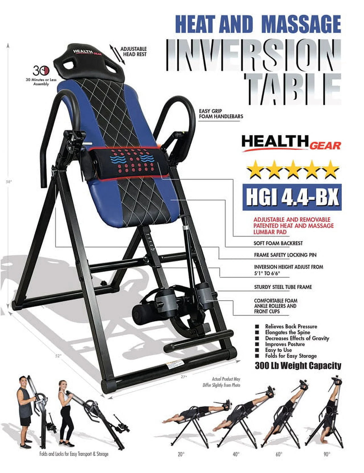 Blue Heat and Vibration Massage Inversion Table G201327