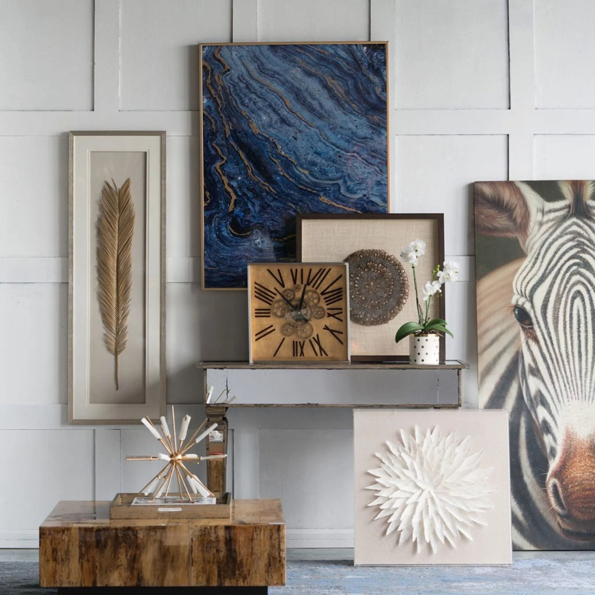 Blue Marble Design Rectangular Wall Art Set of 2 R9765