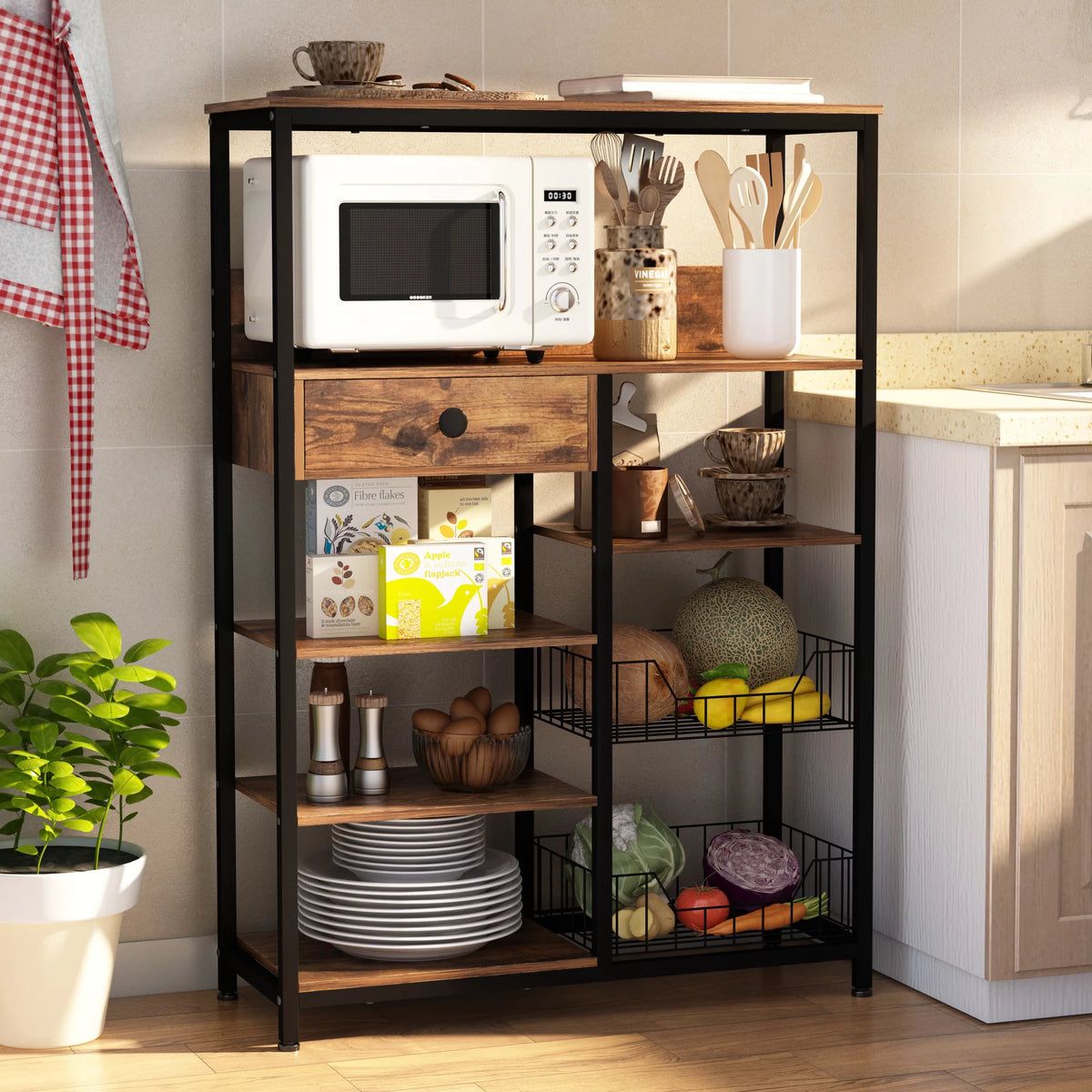 5-Tier Kitchen Bakers Rack with Storage E1526