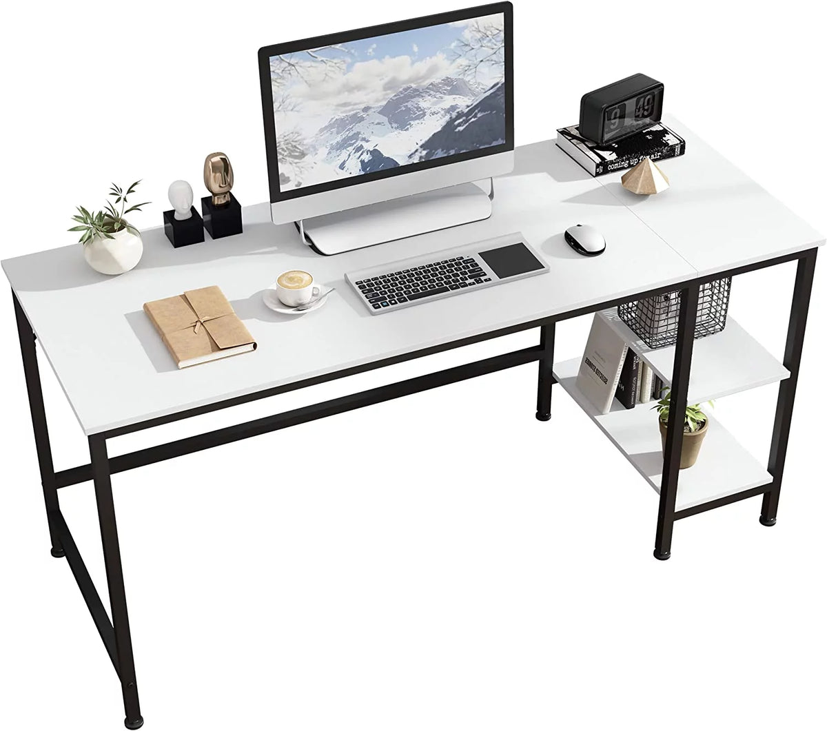 Small Home Office Computer Desk with Wooden Storage Shelf B326