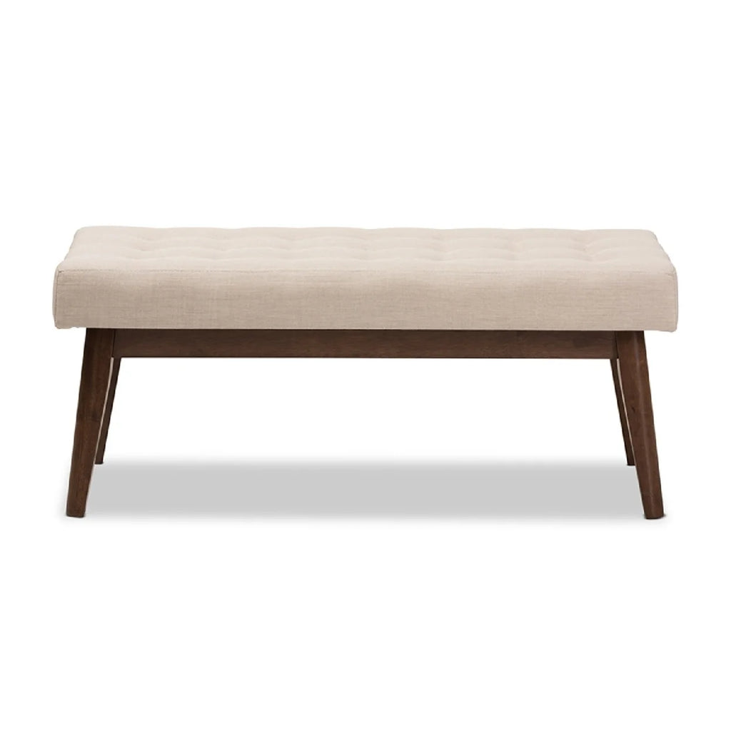 Walnut Wood Light Beige Fabric Bench I61984