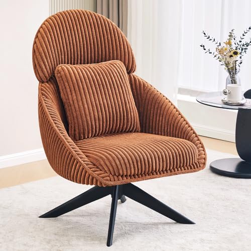 Grey Corduroy Swivel Accent Chair with Arms and Pillow F293768