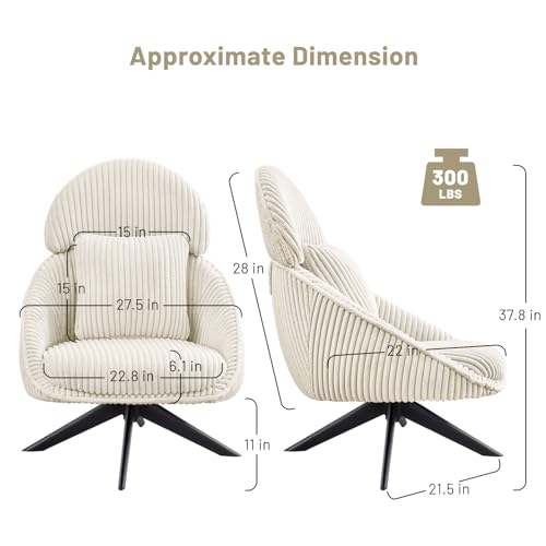 Grey Corduroy Swivel Accent Chair with Arms and Pillow F293768