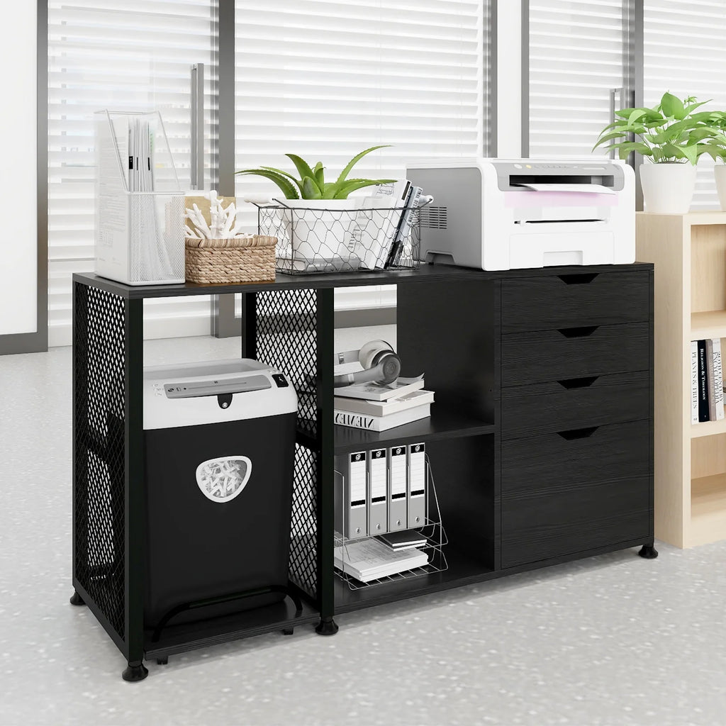 Black 4 Drawer Mobile File Cabinet with 3 Shelves B671