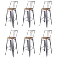 30 Inch Silver Metal Bar Stools with Light Wood Seat, Set of 6 Q454041