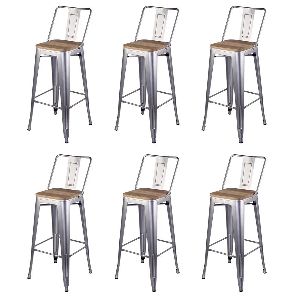 30 Inch Silver Metal Bar Stools with Light Wood Seat, Set of 6 Q454041