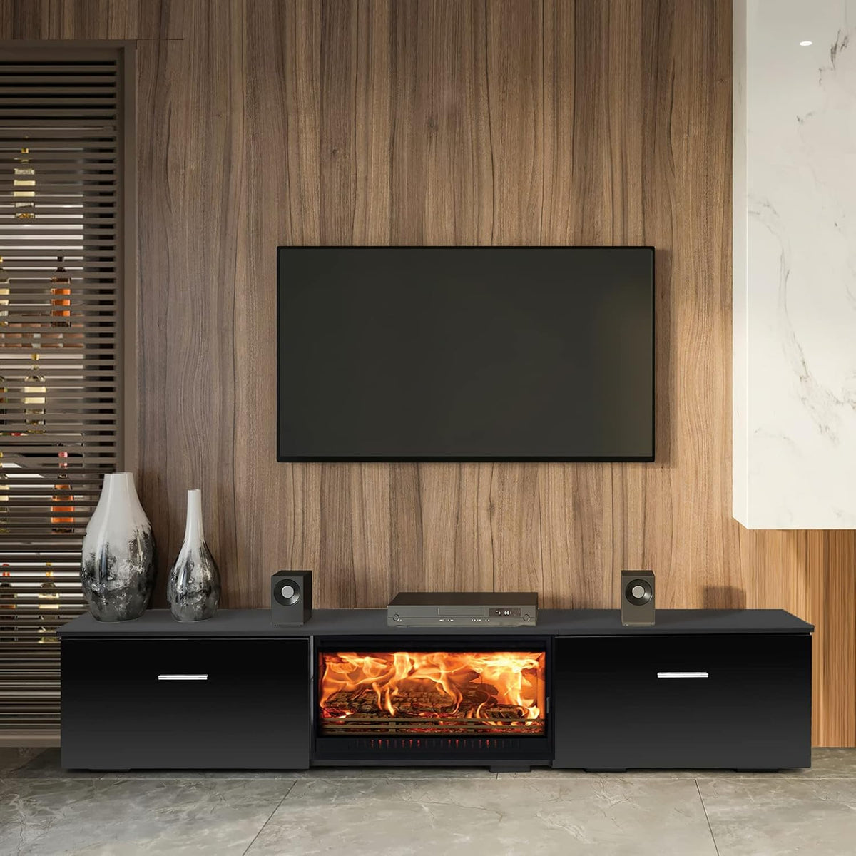 Black TV Stand with Storage Cabinets U7019