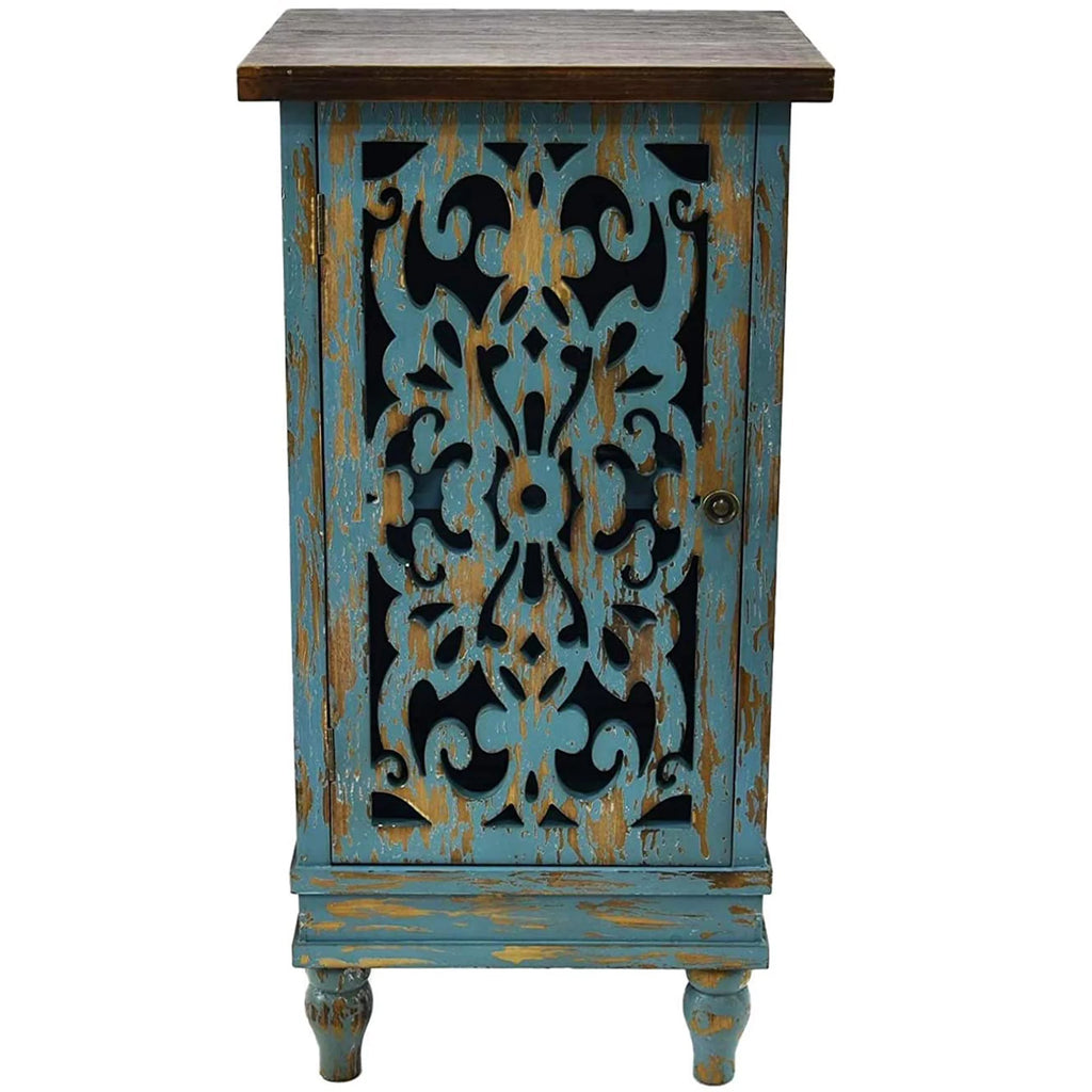 Teal Wooden End Table with Carved Legs B6438