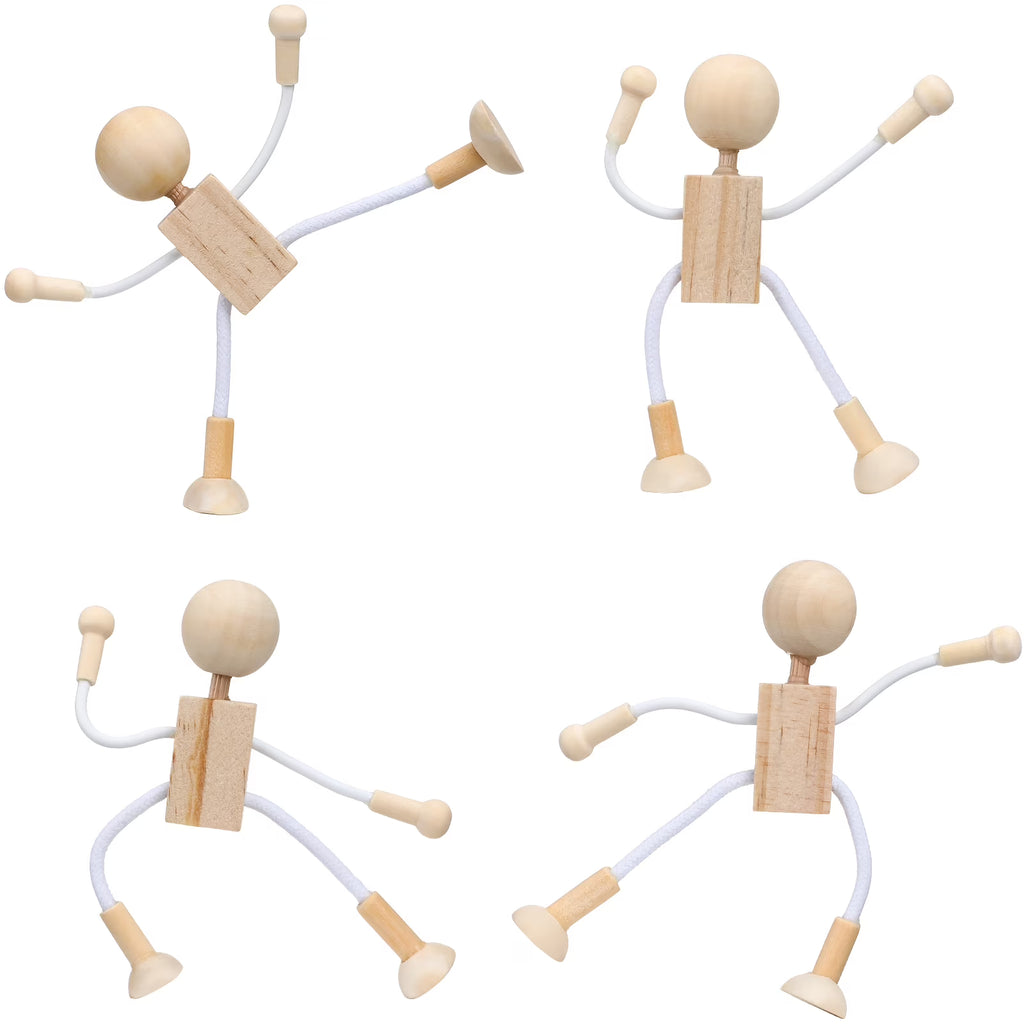 4 Pcs Unfinished Wooden Robot Toys Painting Crafts N2191