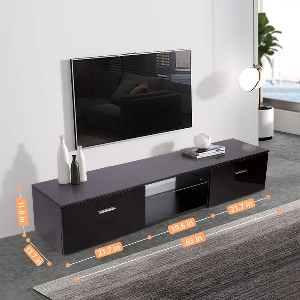 Black TV Stand with Storage Cabinets U7019