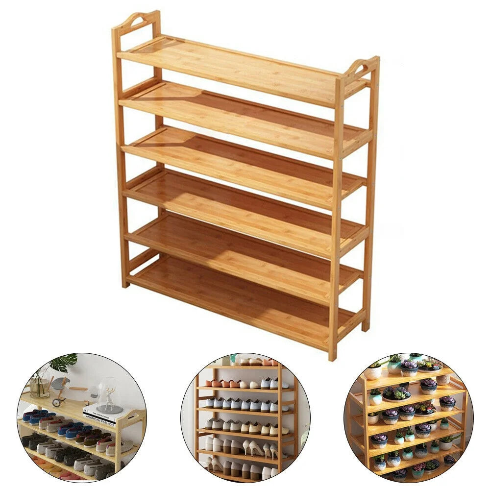 6 Tier Natural Bamboo Wooden Shoe Rack Storage Shelf U715005