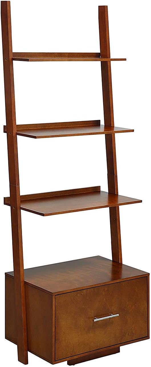 Gray Ladder Bookcase with File Drawer K171