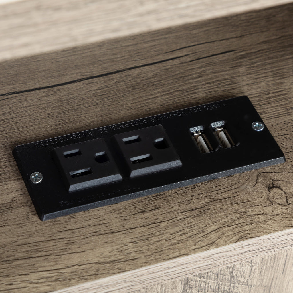 Farmhouse Nightstand with Power Outlets, USB Ports, Cabinet, Storage Shelf P813282