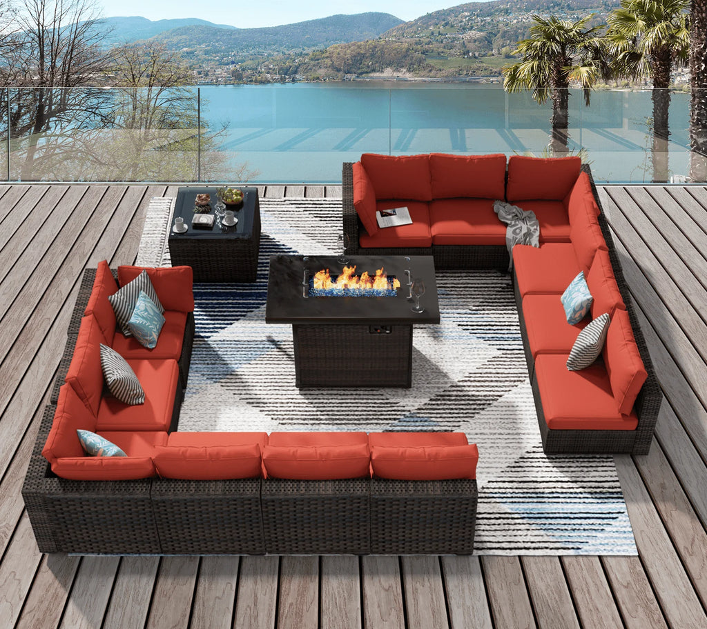 11 PCS Black Wicker Patio Furniture Set with Fire Pit Table J21040
