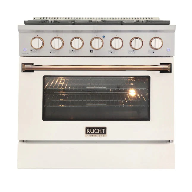 36 In. 5.2 cu ft. Propane Gas Range with White Door and Gold Accents J477