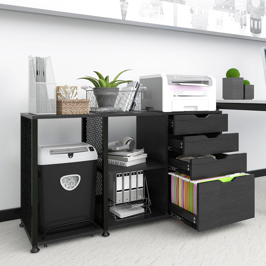 Black 4 Drawer Mobile File Cabinet with 3 Shelves B671