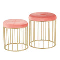Gold Metal Pink Velvet Nesting Ottoman Set U7967