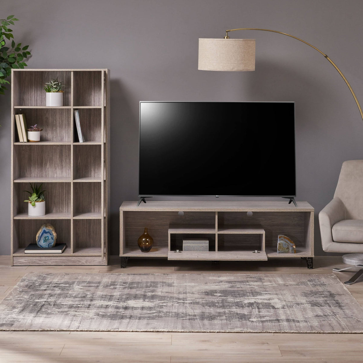 Gray Oak 2 Piece TV Stand and Bookcase Set X1596