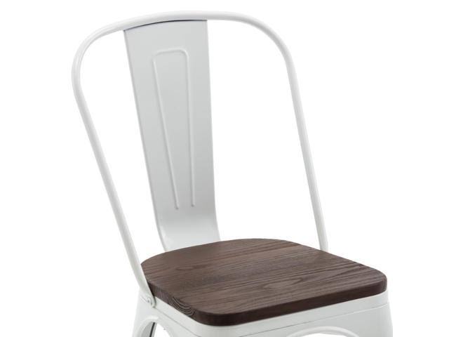 Set of 4 White Wood Seat Metal Bistro Dining Chairs W43376
