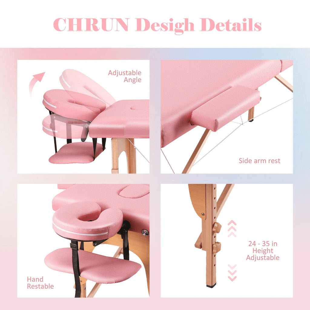 Pink Portable Massage Table 84 Inches 2 Fold Adjustable M130