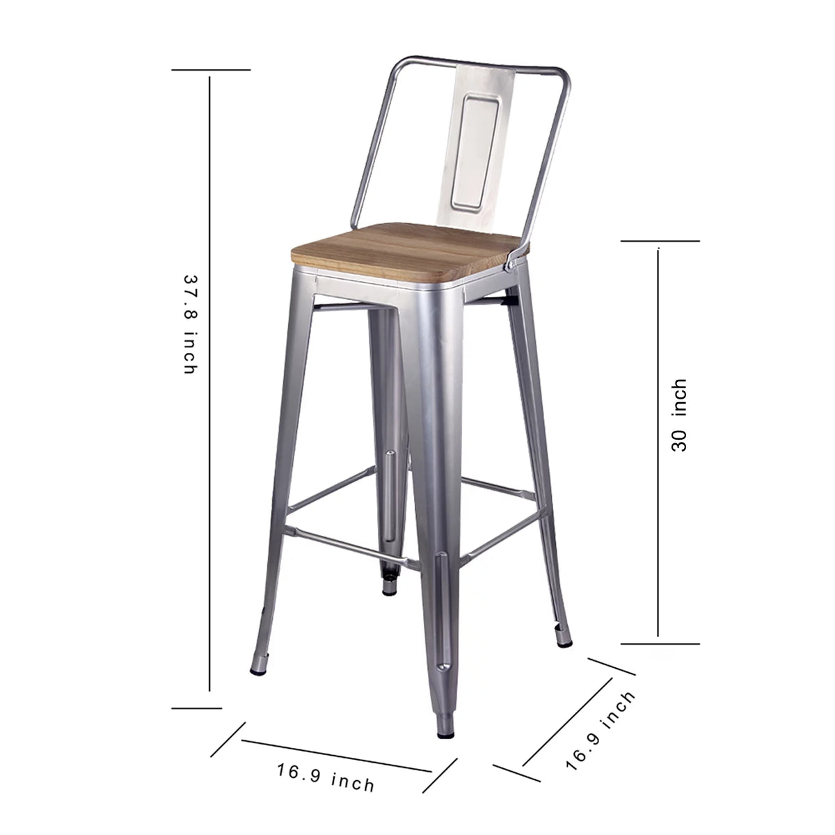 30 Inch Silver Metal Bar Stools with Light Wood Seat, Set of 6 Q454041